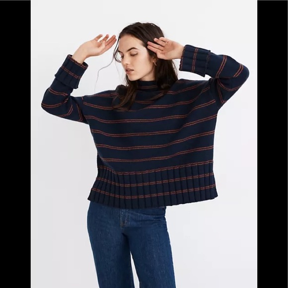 Madewell Striped Glenmoor Mockneck Sweater Wool - Picture 1 of 10